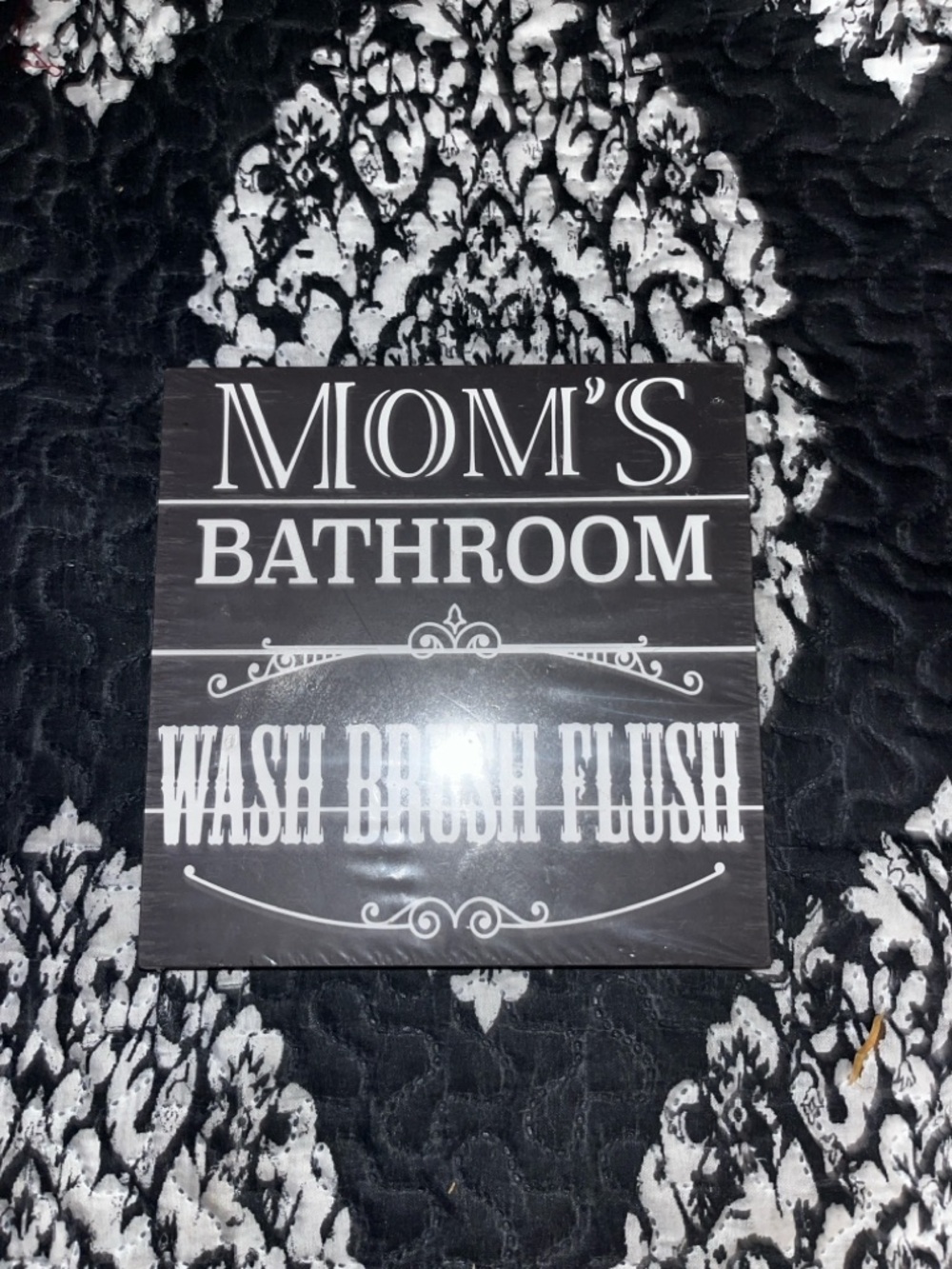 Mom's Bathroom Wood Sign - Black and White